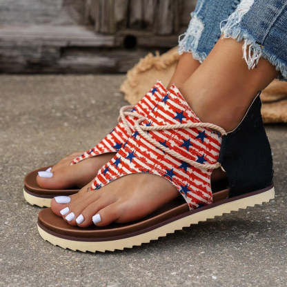 Independence Day Summer New Printed Back Zipper Roman Beach Sandals-consonak