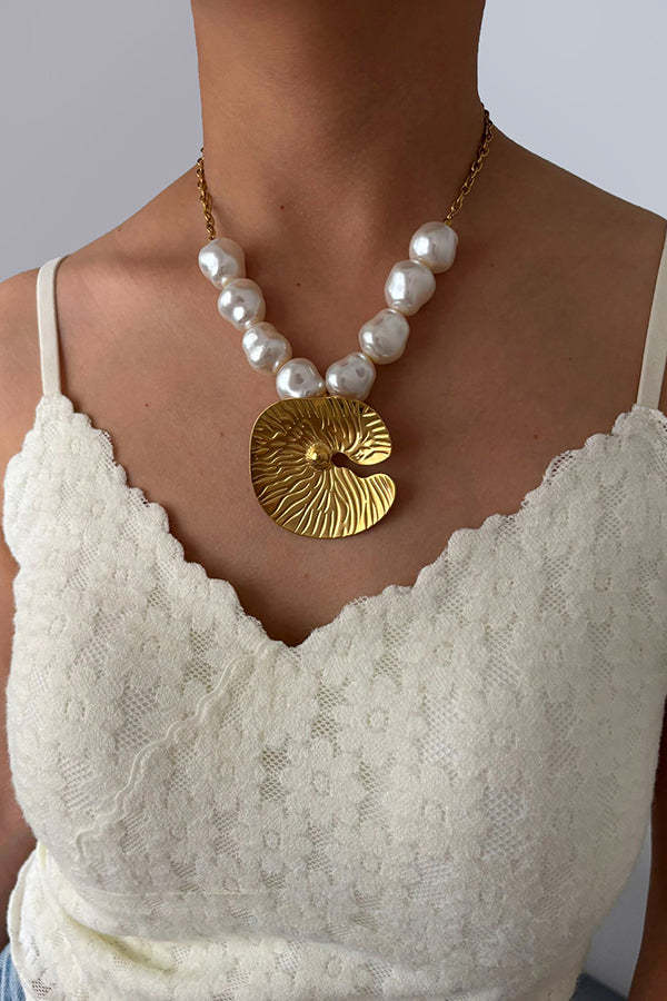 Bohemian Pearl Starfish Lotus Leaf Necklace-consonak