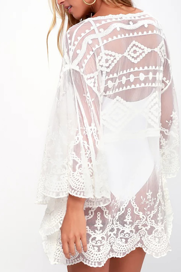 Skylar Embroidered Bell Sleeve Cover-up-consonak