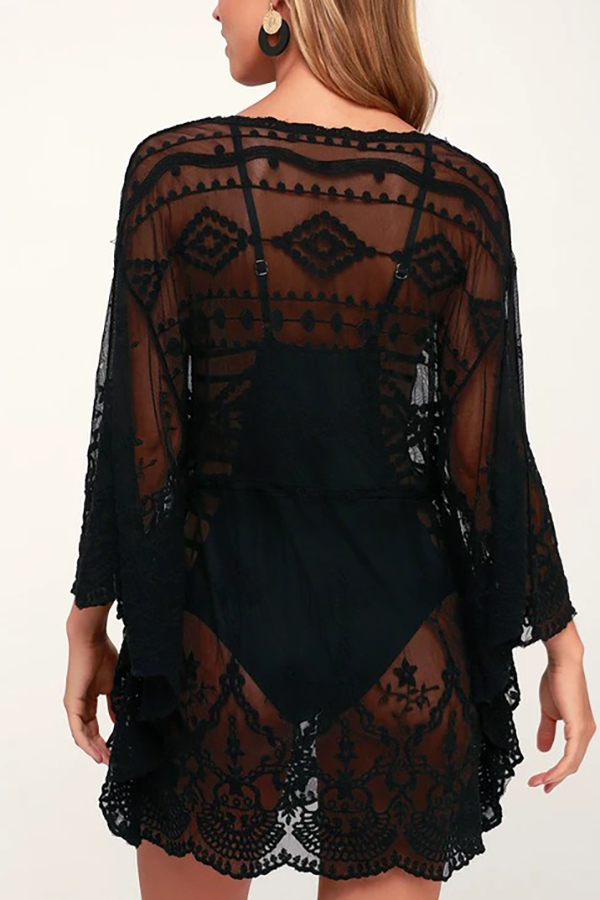 Skylar Embroidered Bell Sleeve Cover-up-consonak