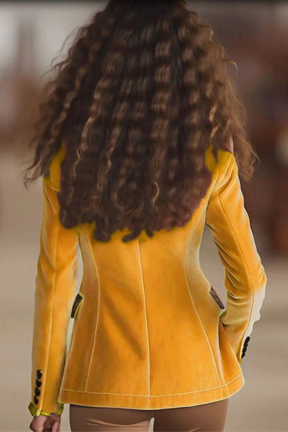 Gold Velvet Leopard Print Patchwork Lapel Long Sleeve Elegant Blazer-consonak