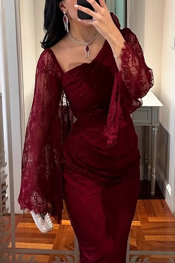 Fashionable Hollow Lace Elegant Slim Hot Diamond Maxi Dress-consonak