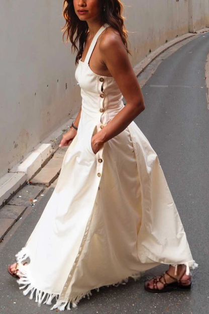 Bohemian Square Neck Pocket Tassel Holiday Maxi Dress-consonak