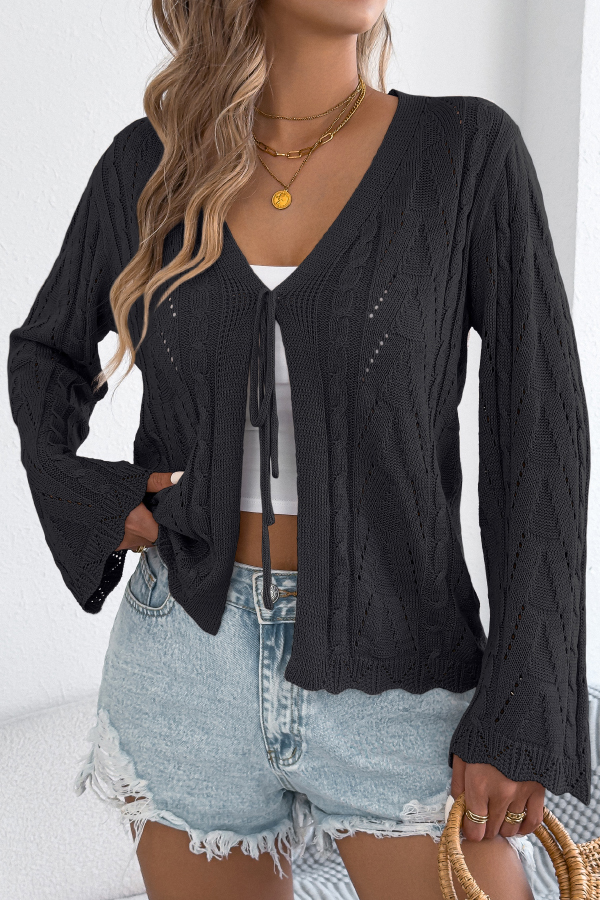 Solid Color Loose V-neck Long-sleeved Vacation Knit Cardigan-consonak