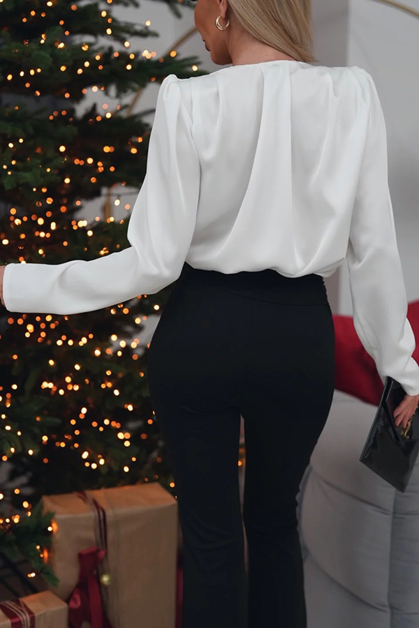 Unique and Romantic Satin Rose Detail Pleated Loose Blouse-consonak