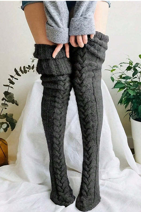 Cable Knitted Knee Length Ladies Socks-consonak