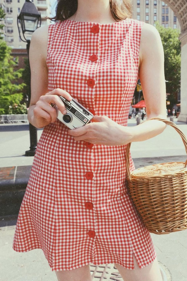 Retro Plaid Print Sleeveless Round Neck Button Casual Mini Dress | Consonak