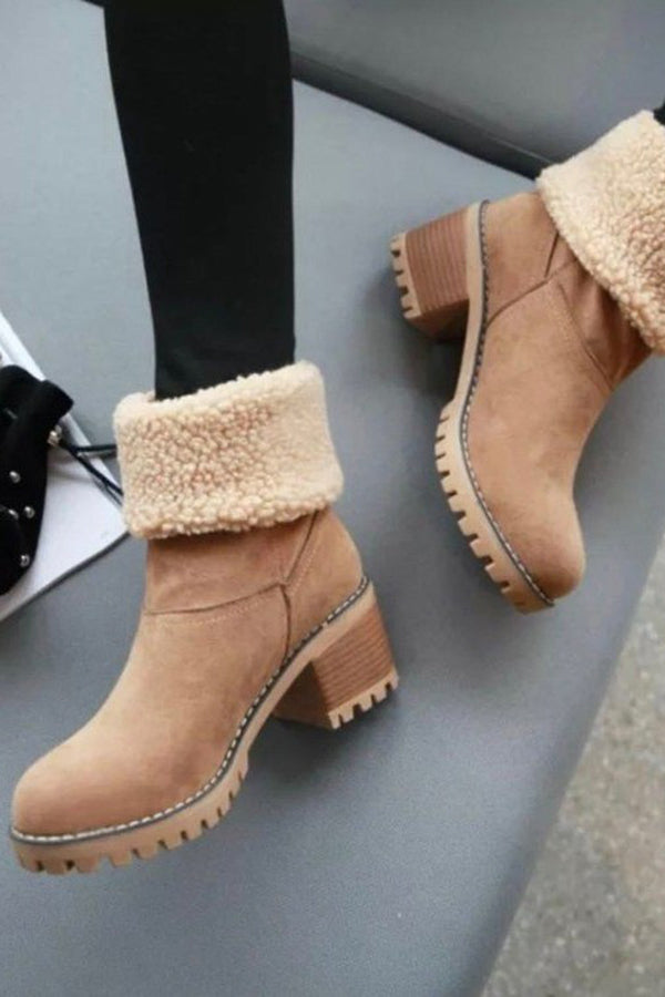 Leopard Print Thick Heel Warm Mid-calf Snow Shoes-consonak