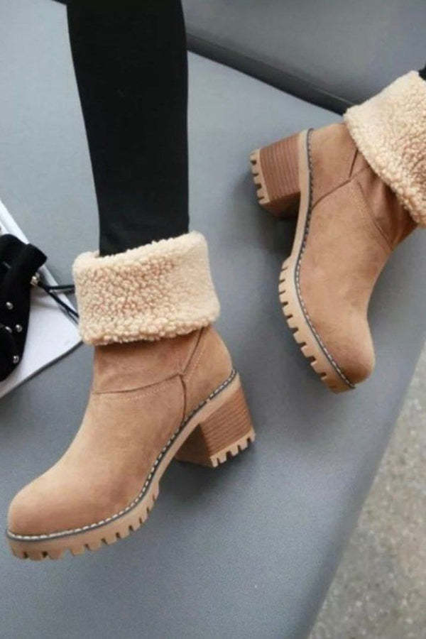 Leopard Print Thick Heel Warm Mid-calf Snow Shoes-consonak