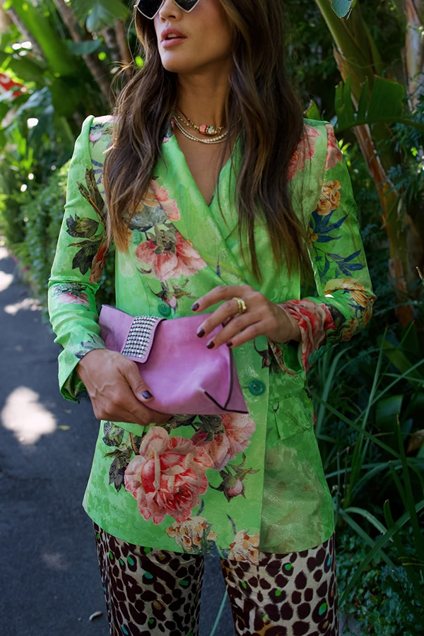 Wild and Free Flowers Printed Button Up Long Sleeve Lapel Blazer-consonak