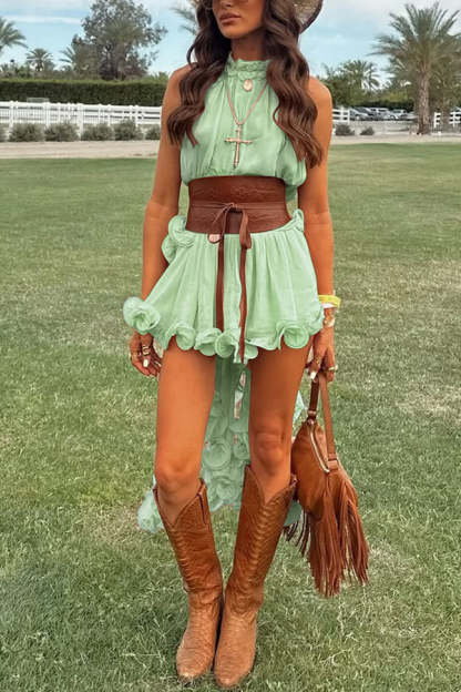 Romantic Drama Chiffon Wavy Ruffles Elastic Waist Loose Shorts-consonak