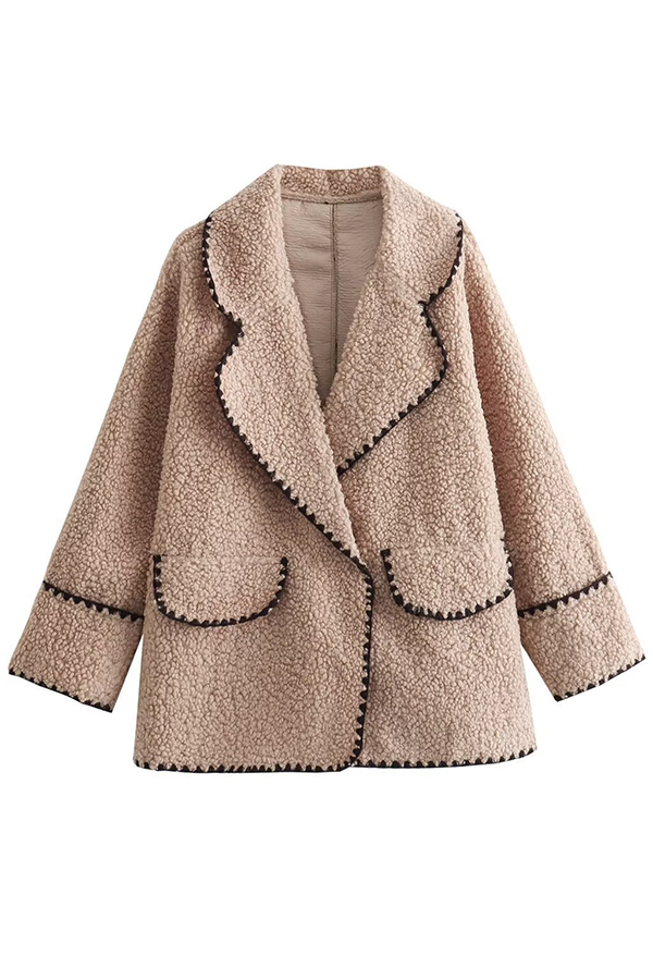 Lamb Wool Casual Lapel Loose Pocket Coat-consonak
