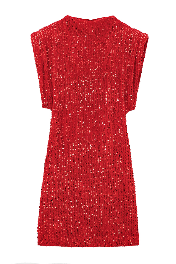 Fashionable Sequined Round Neck Sleeveless Slim-fit Mini Dress-consonak