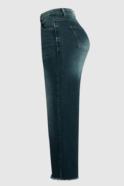 Stylish Raw-edge Mid-rise Pocket Stretch Straight-leg Jeans-consonak