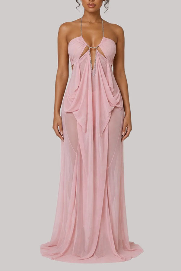 Island Muse Sheer Draped Cutout Maxi Dress-Consonak