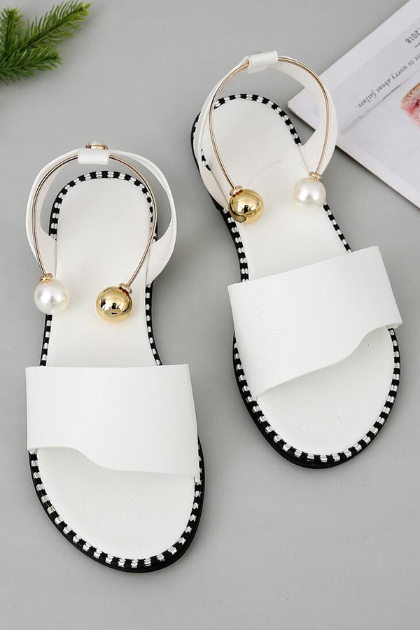 Summer Simple Flat Bottom Pearl Buckle Roman Sandals-consonak