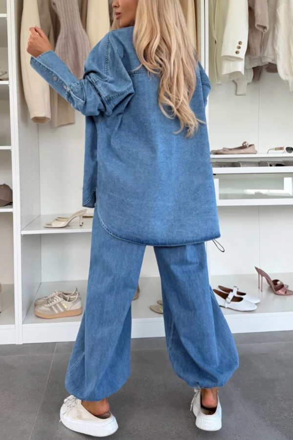 Stylish Denim High Rise Elastic Waist Pocket Loose Lantern Jeans-consonak