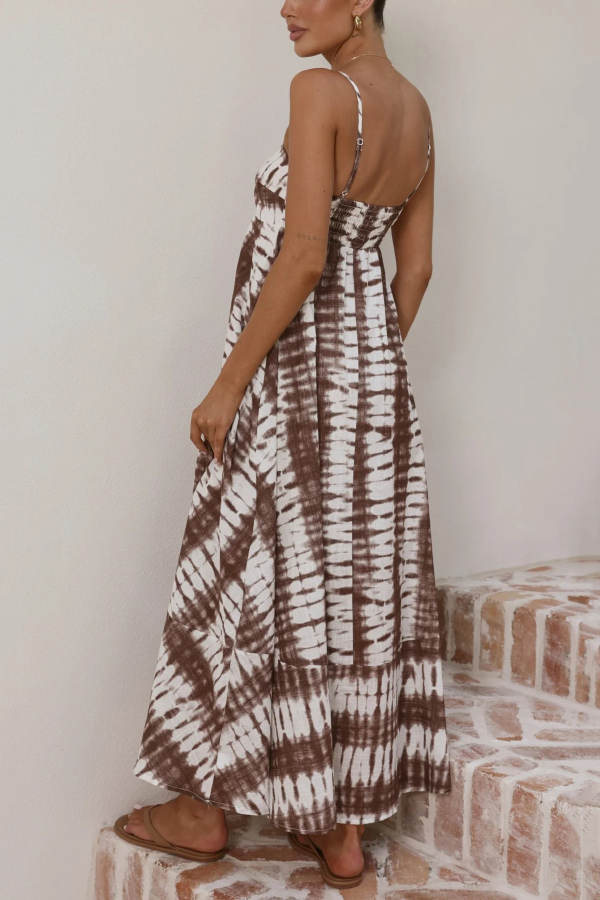 Fashionable Tie-dye Print Spaghetti Strap High-waisted Casual Vacation Maxi Dress
