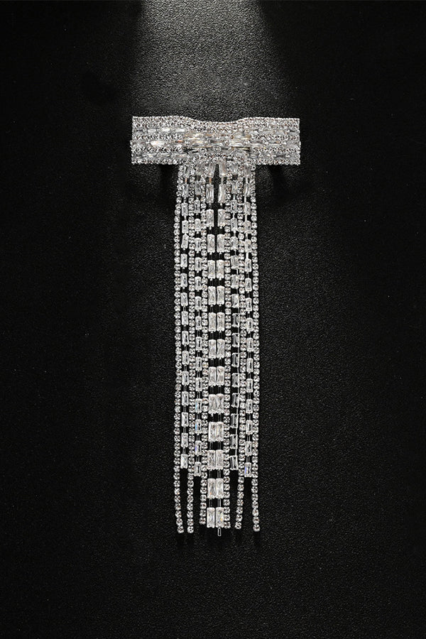 Fashionable and Light Luxury Zircon Tassel Bow Spring Hairpin-consonak