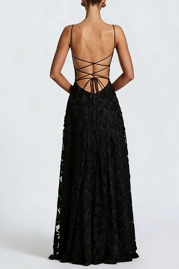 Francis Custom Floral Burnout Fabric Cowl Neck Back Lace-up Maxi Dress | Consonak
