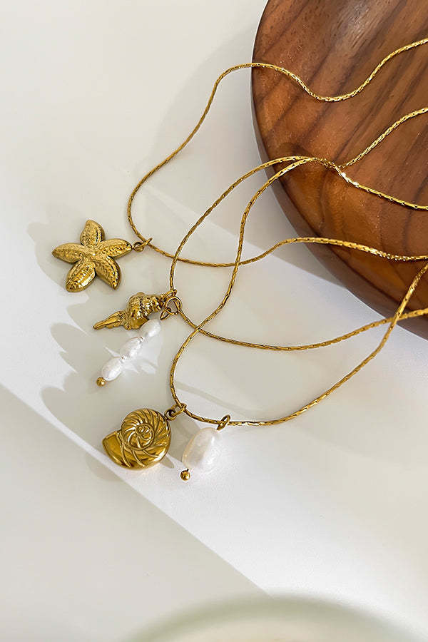 Simple Stainless Steel Conch Starfish Pearl Exquisite Mix and Match Necklace-consonak