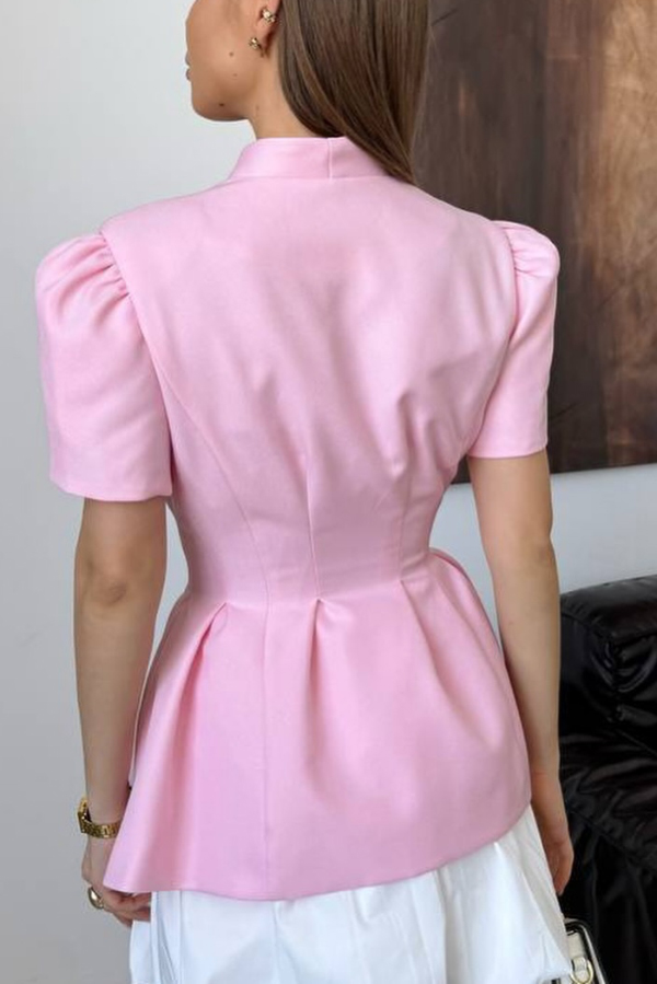 Stylish Floral-decorated V-neck Short-sleeved Button-down Blazer