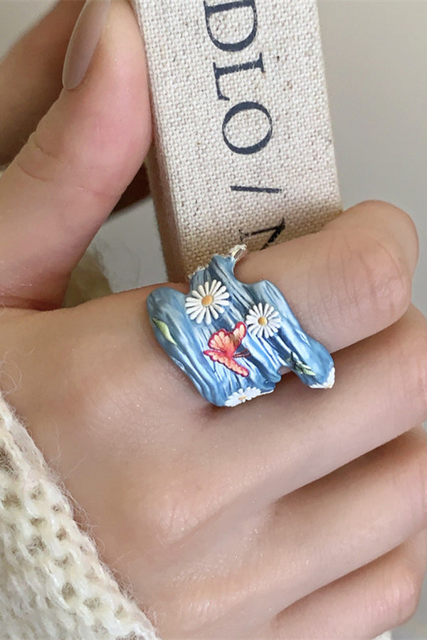 Colorful Dopamine Haze Blue Hand-painted Ring-consonak
