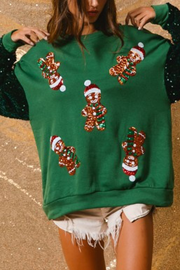 Christmas Casual Loose Round Neck Sequined Sleeve Sweatshirt | Consonak