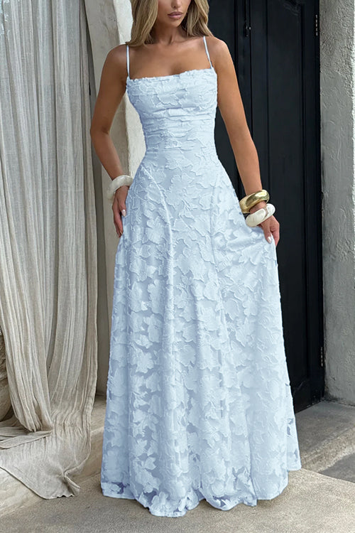 Spaghetti Strap Backless Lace-up Jacquard Maxi Dress | Consonak