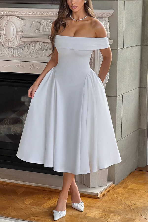 Princess Temperament Batdot Neck Pleat Detail Midi Dress-consonak