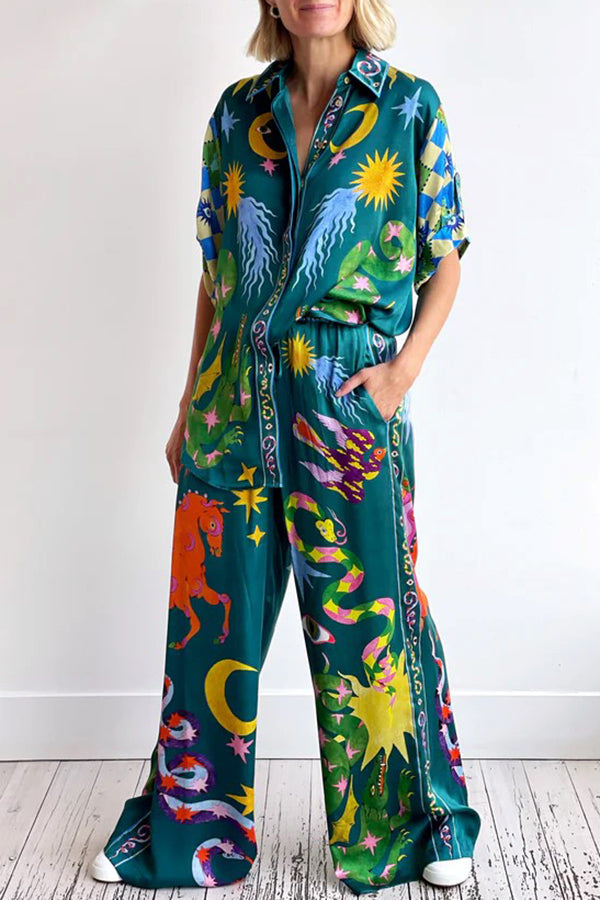 Holiday Pierson Linen Blend Unique Print Elastic Waist Pocketed Wide Leg Pants-consonak