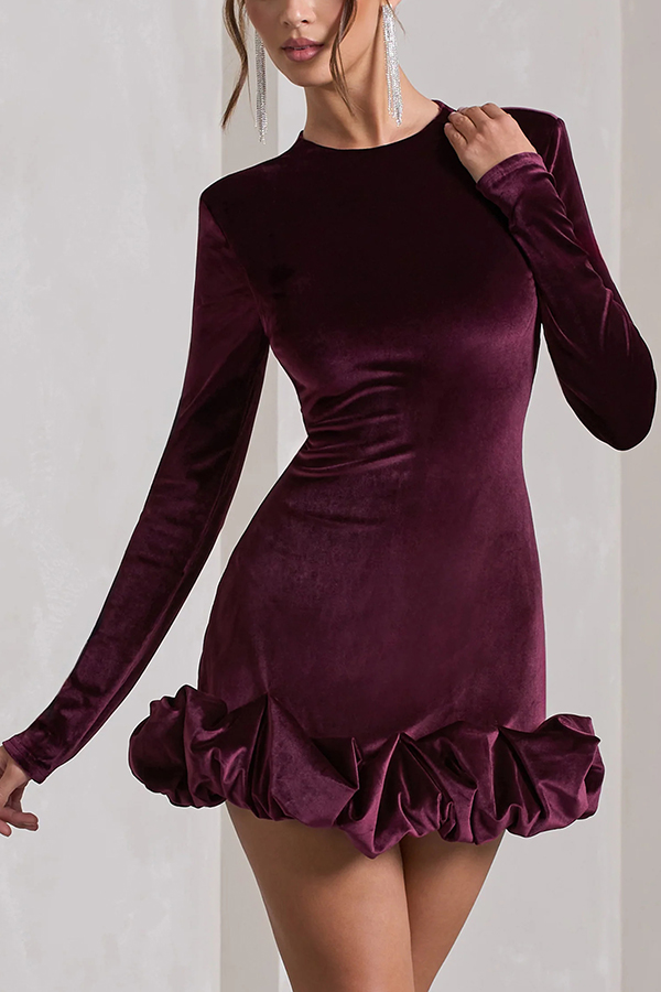 Solid Color Velvet Slim-fit Long-sleeved Mini Dress-consonak