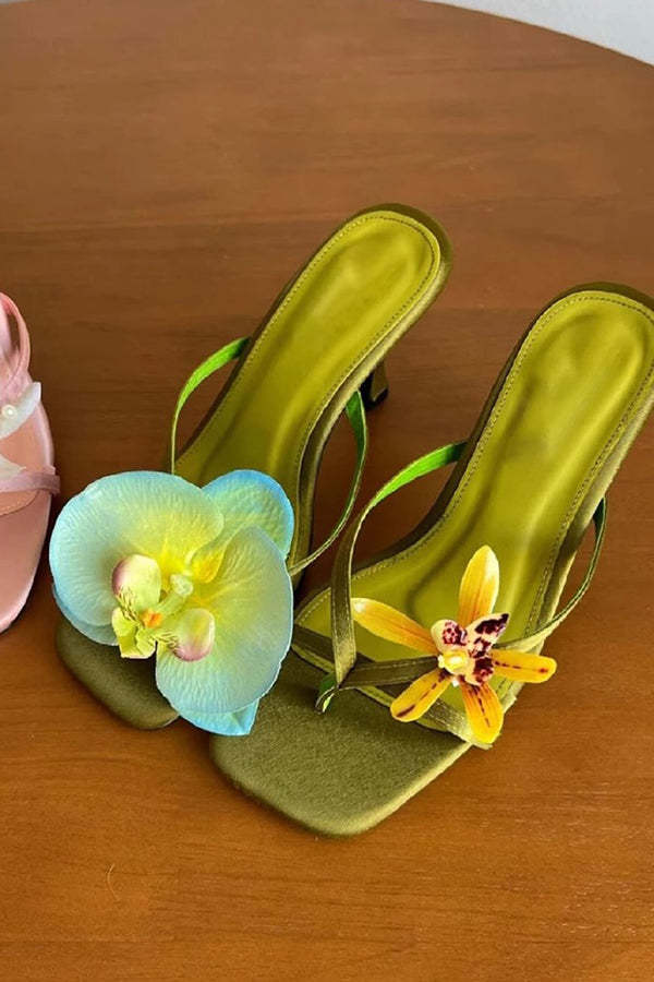 Fashion Asymmetric Flower Stiletto Sandals-consonak
