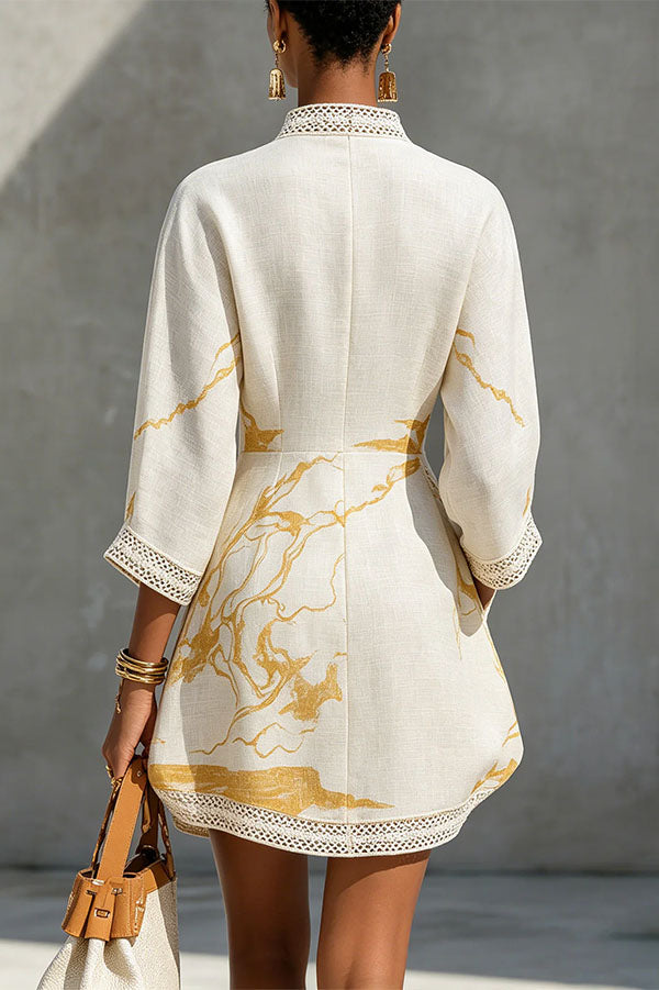Aurelia Gilded Marble Linen Tunic Dress-Consonak