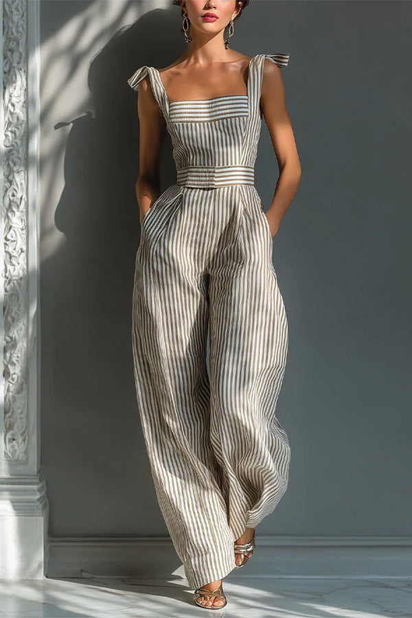 Elena Square-Neck Striped Jumpsuit-Consonak