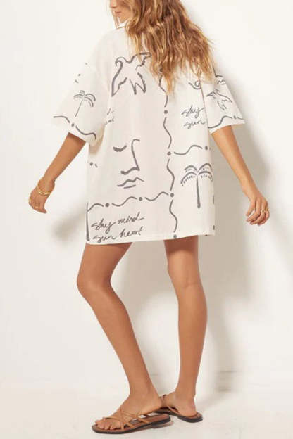 Free and True Linen Blend Hand-painted Print Blouse and Pocketed Shorts Set-consonak