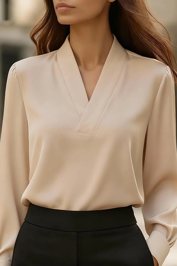 Solid Color V-neck Long-sleeved Casual Professional Shirt-consonak