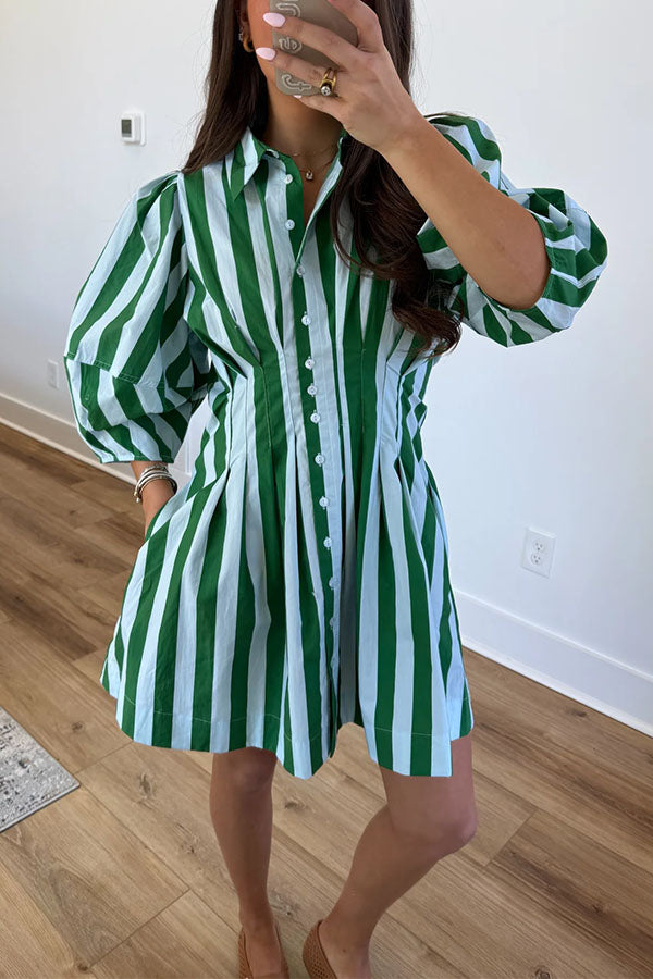 Chloe  Striped Puff Sleeve Mini Shirt Dress-Consonak