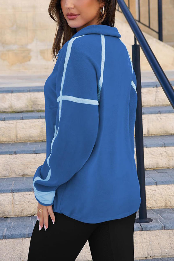 Stylish Color-blocked Trim Loose Casual Pocket Sweatshirt-consonak
