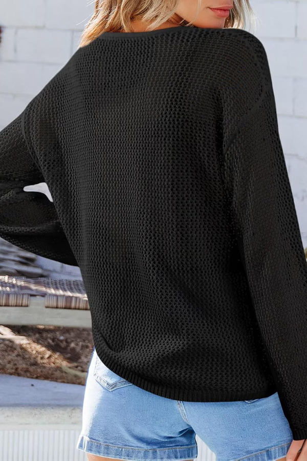 Coconut Tree Jacquard Loose Round Neck Long-sleeved Casual Knitted Cover-up-consonak