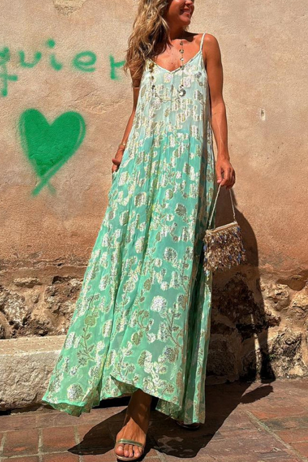 Bianca Tie Dye Gradient Flower Print Pocketed A-line Slip Maxi Dress-consonak