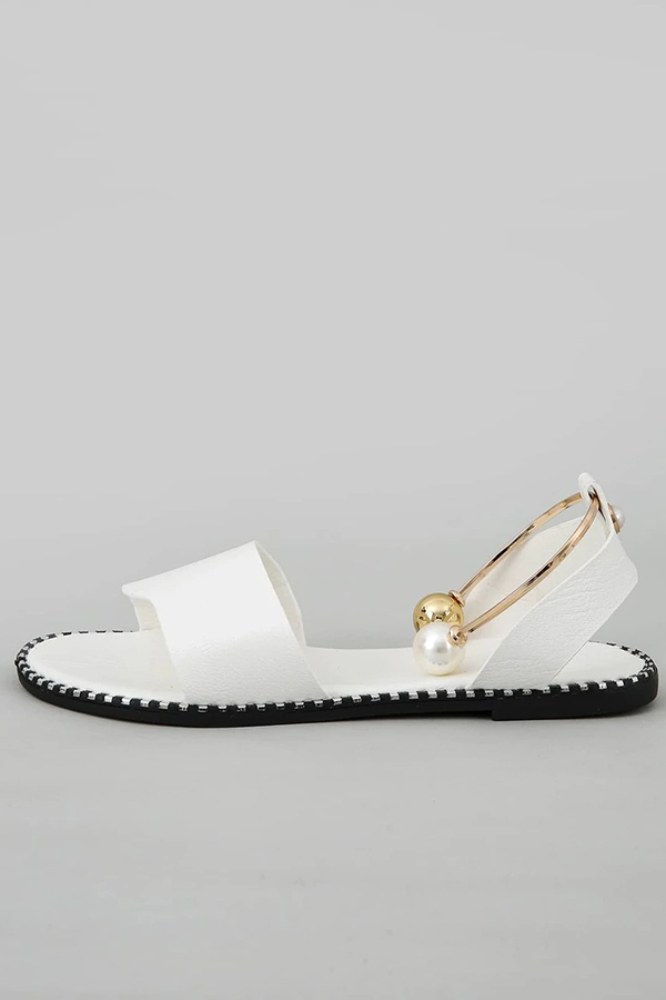 Summer Simple Flat Bottom Pearl Buckle Roman Sandals-consonak