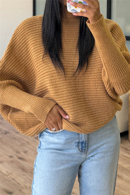 Fashionable Round Neck Bat Sleeve Knitted Sweater-consonak