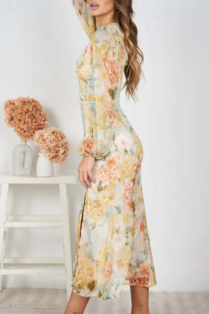 Pamelia Floral Print Irregular Pleated Tuxedo Skirt Pearl Maxi Dress-consonak