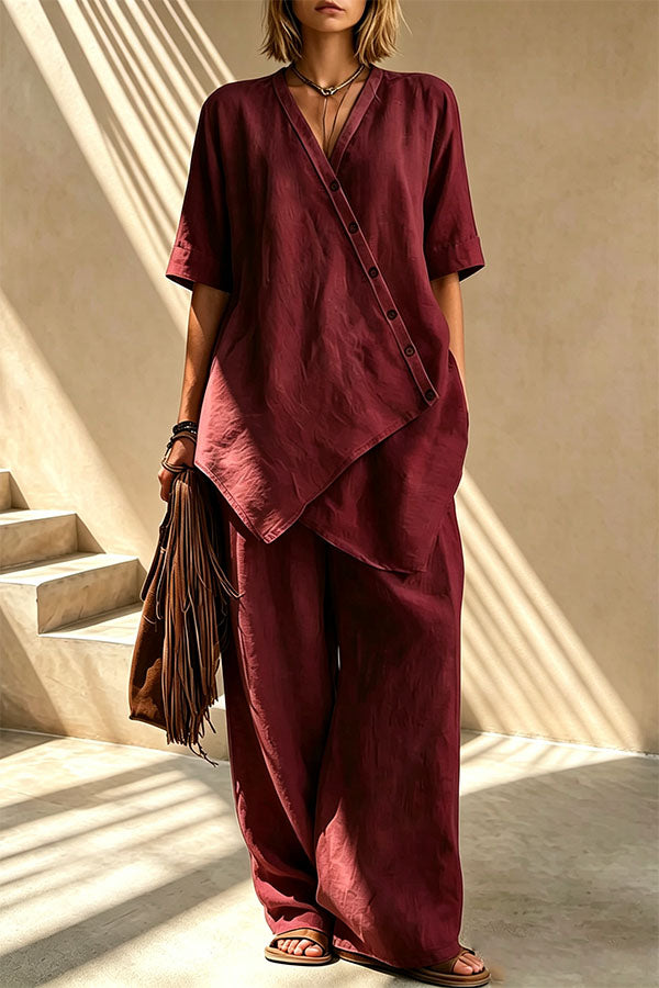 Tulum Asymmetric Linen Two-Piece Set-Consonak