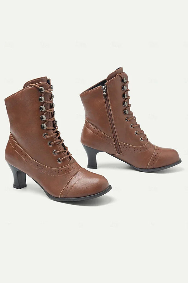 British Style Thick Heel Mid Calf Boots-consonak