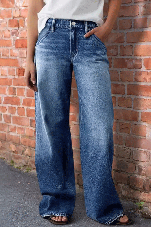 Stylish Pocket Casual Straight Wide Leg Women's Jeans-consonak