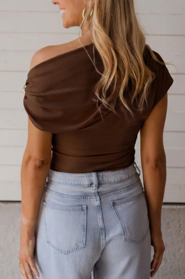 Solid Color Metal Decoration Short-sleeved Casual T-shirt-consonak