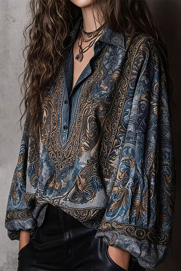 Paisley Jacquard Marble Satin Shirt-Consonak