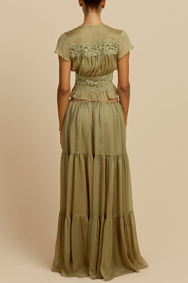 Sabrina Chiffon Mid Rise Adjustable Waist Tiered Silhouette Maxi Skirt-consonak